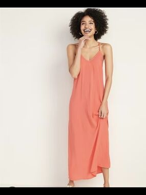 Old Navy Coral Slip Maxi Dress with V-Neck Summer Flowy Beach